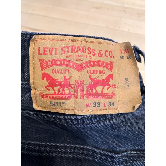 LEVI'S 501 Mens Vintage Button Fly Distressed Red Tab Jeans 33x34 Black AN EXC - Picture 6 of 12